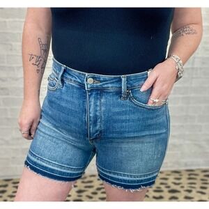 Judy Blue Released Hem Mid Rise Tummy‎ Control Top Shorts- Size Small